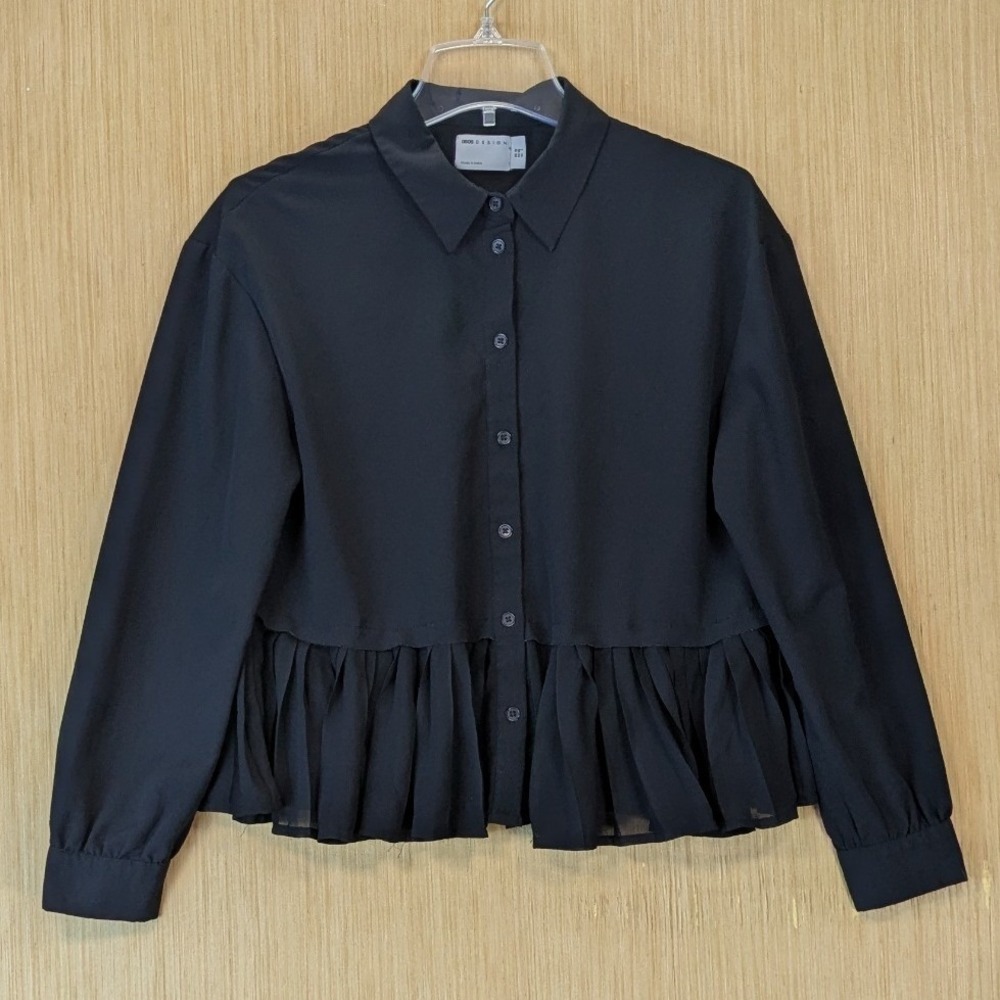 ASOS DESIGN Womens Minimalist Chic Office Top Size 6 Black Boxy Pleated Peplum